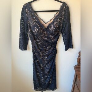 Jovani Blue Ruched Wrap Sheath Dress